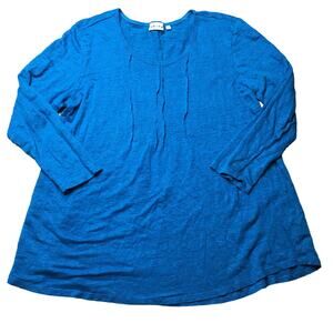 Habitat Womens Tunic Long Sleeve Linen Top Scoop Neck Relaxed Fit Blue M